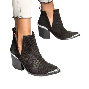 JEFFREY CAMPBELL Cromwell Suede Leather Black Western Ankle Boots Booties